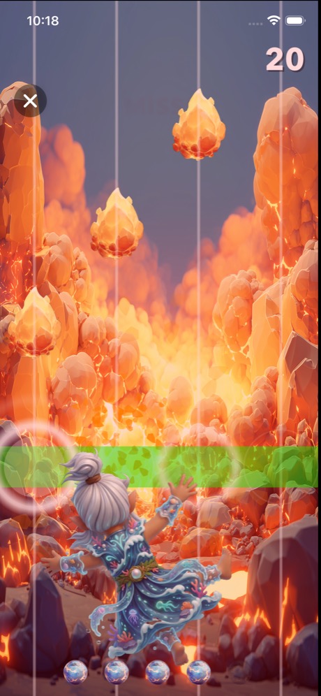 Fire Realm gameplay with falling fire notes